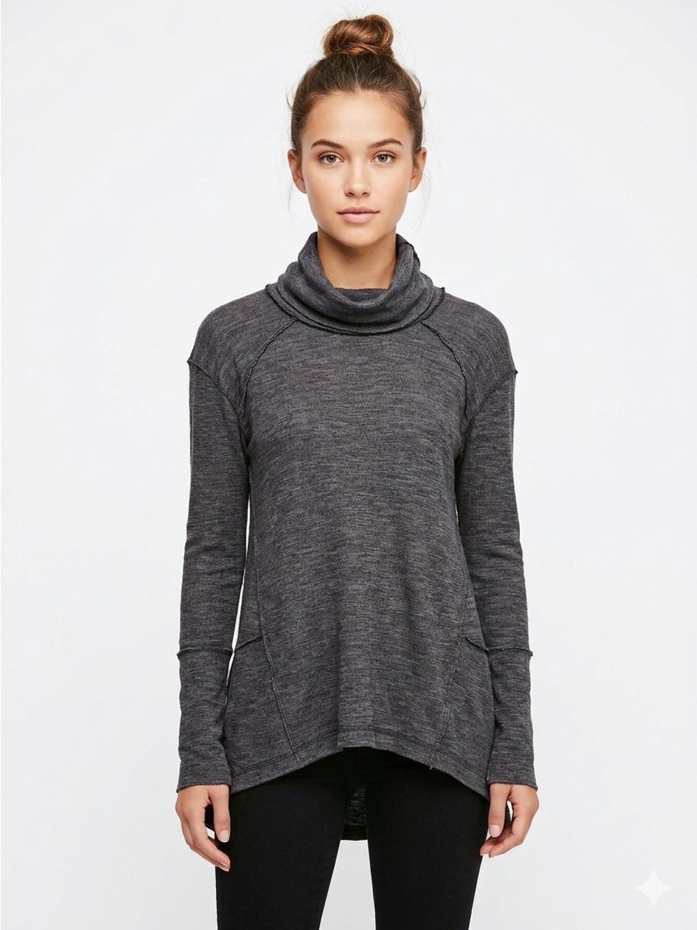 We The Free Charcoal Cowl Neck Long Sleeve Open Split Back Sweater Size SP